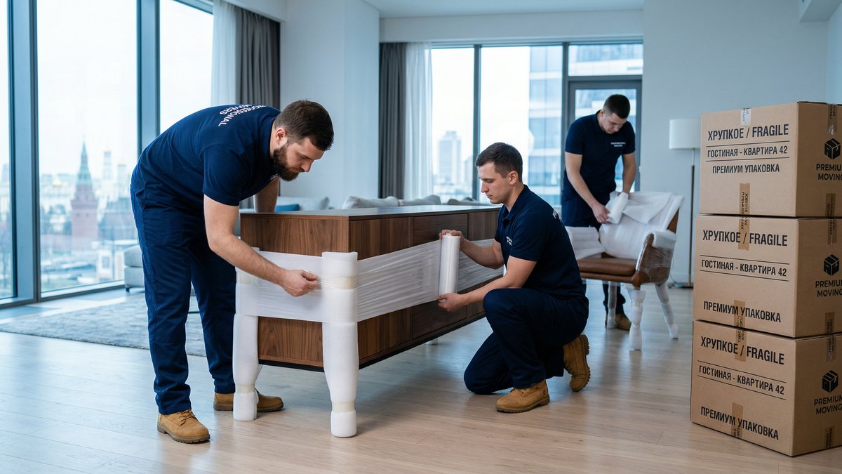 Профессиональная бригада Аспект1 аккуратно упаковывает мебель для переезда